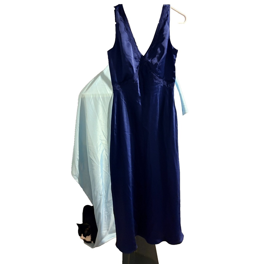 A New‎ Day Blue Slip Dress with Lace Trim Sz S
